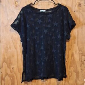 First Love Shirt Women Medium Black Stars Mesh Oversized Goth Witchcore GothGirl